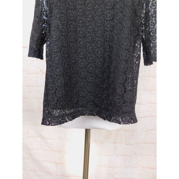 Liz Claiborne Black Lace Circle Pattern Short Sleeve Top Womens M - Picture 7 of 9